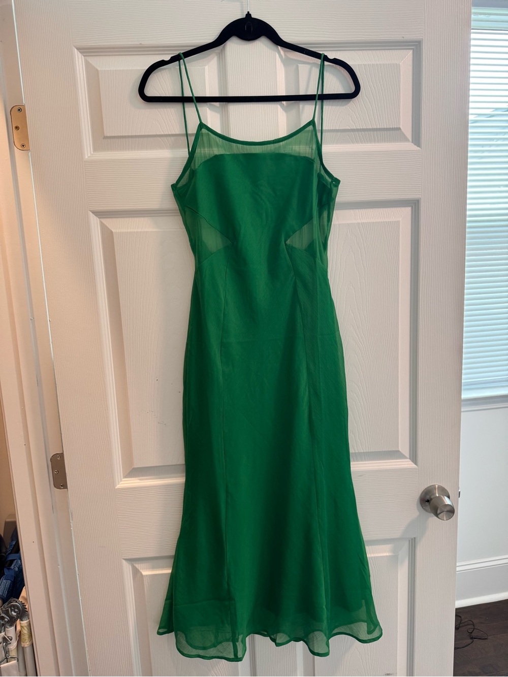 ASOS Kelly Green Sheer-Panel Midi Slip Dress